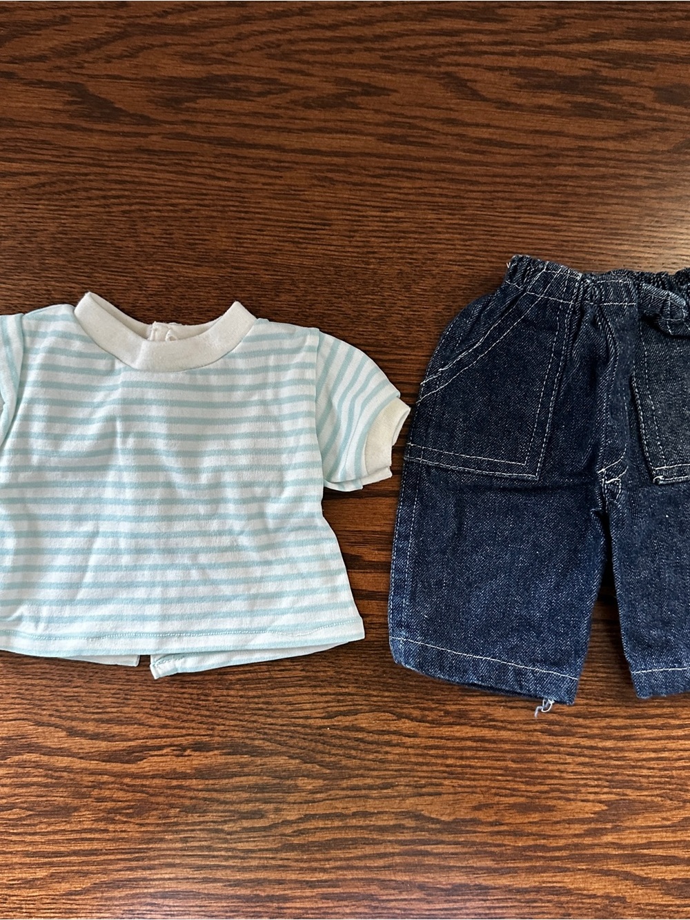 Vintage Cabbage Patch Blue & White Striped Doll Top Shirt Denim Pants Jeans Set
